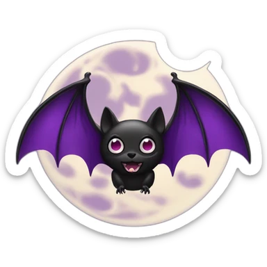 purple black vampire bat wings flying in front of large dripping crescent moon sticker
