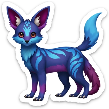 Feral Rare realistic edgy black-blue-burgundy-violet-gradients pretty beautiful handsome gorgeous aesthetic colorful vibrant Vernid-Trico-species-Fakemon-creature by LiLaiRa, random markings, tufted ears, full body sticker
