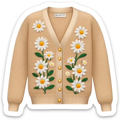 beige crocheted cardigan embroidered with small daisies sticker