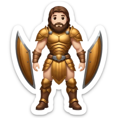full body man long brown hair brown eyes medium beard white skin muscular build beetle shell armor sticker