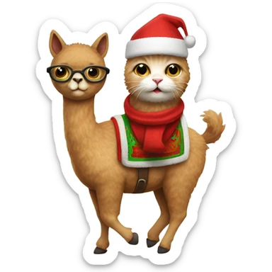 Cat wearing a Santa hat riding an alpaca sticker