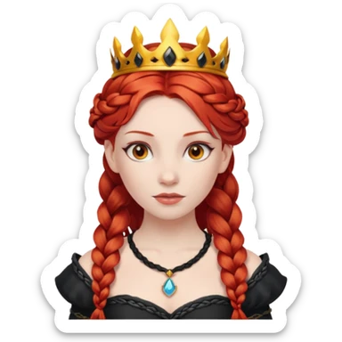 braided hair fire princess with black crown, red hair sticker