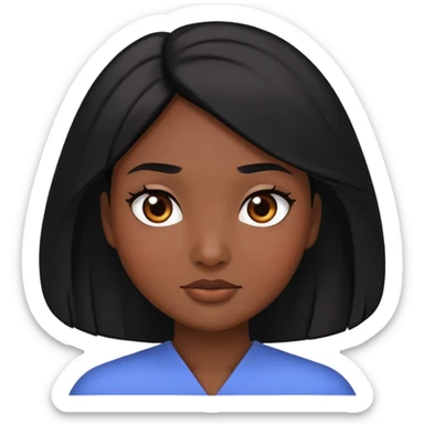 personagem feminina com pele marrom escura, rosto arredondado e cabelo preto, liso, volumoso e cai até os ombros sticker
