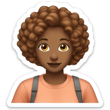 Brown woman grwy hair brown eyes with a salmon color T-shirt sticker