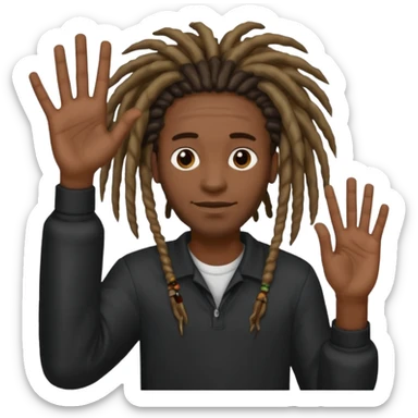A Black man with dreads holding up 6 in his right hand and 7 in his left hand  sticker