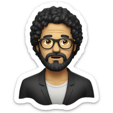 angry men with black curly hair and beard and golden glasses in black sticker