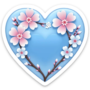  blue sakura heart, heart made of white sakura petals with pink accents, remove background sticker