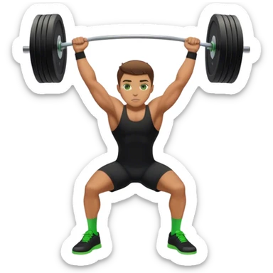 tanned guy green eyes black clothes green shoes clean and jerk exercise sticker