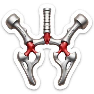 metallic anatomic bones with traces of blood, steel texture, dark dramatic tone, clean background sticker