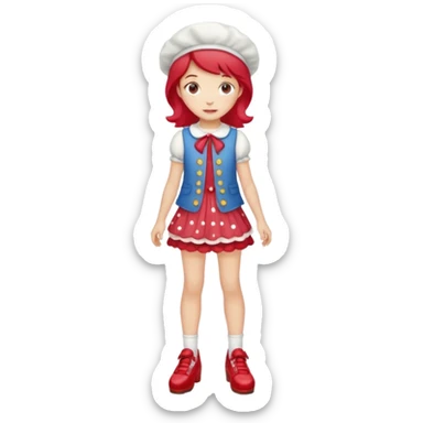 pretty and cute realistic strawberry shortcake full body with red shoes standing sticker