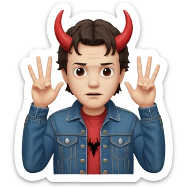 Eddie the freak from stranger things with his iconic hand sign over his head pretending to be the devil I think sticker