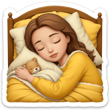 single-girl-in-brown-cozy-yellow-bed-sleeping-pretty-eyelashes-light-skin sticker