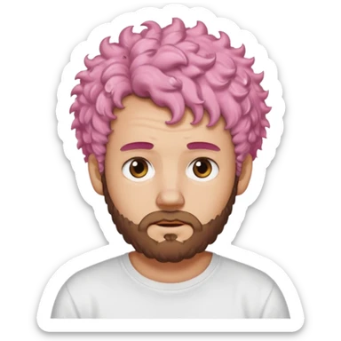 A light-skinned man with short fluffy pink curls and a neatly trimmed brown beard, with a slightly uneasy expression. sticker
