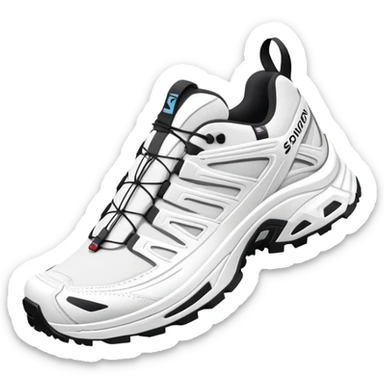 Salomon XT-6 white sneakers with Gore-Tex, one shoe positioned behind the other sticker