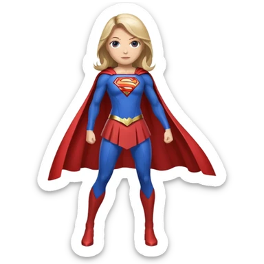 Supergirl superhero full body, blue suit with red cape and S emblem sticker