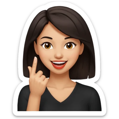 black slighty browin hair light brown skin woman, flirtatious gesture, biting her finger and winking emoji sticker