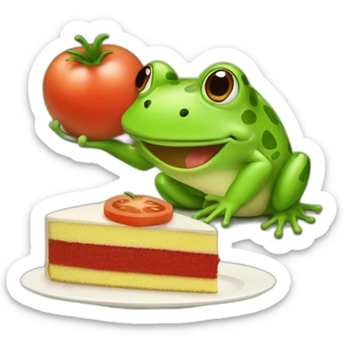 cute frog eating a tomato cake sticker