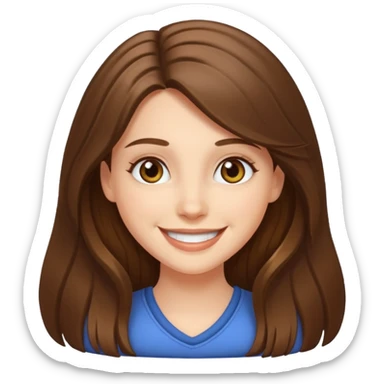 happy white long brunette hair girl with hazel eyes smiling sticker