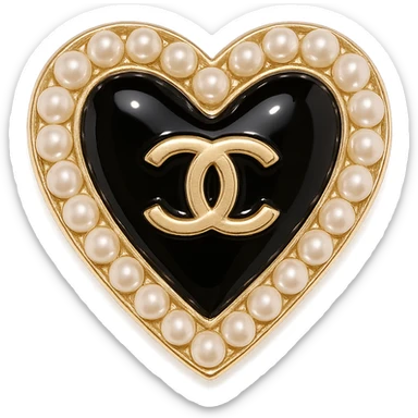  only the elegant heart with pearls and gold Chanel logo, glossy, pastel colors with no background. black pink,  sticker