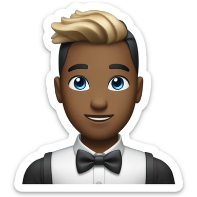 futuristic boy with bow tie, black bunny ears, blue eyes and a pompadour haircut  sticker