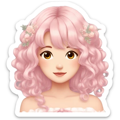 Gorgeous pastel anime style lady with blushing face and hair garnitures and pretty hair aesthetic trending style sticker