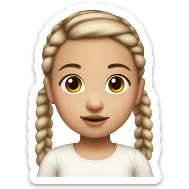 baby girl with super straight brown pigtails on top of head,  big black eyes and pale white fair skin no braids with pigtails sticker