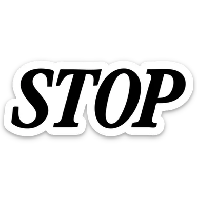 the word STOP in soft blue-grey color, solid filled icon style, italic serif font sticker