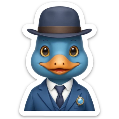 cute blue platypus with a detective hat and monocle on his eye, no  hands, looks like a platypus but blue, the hat and suit are anything but blue sticker