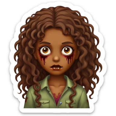 Girl zombie with brown curly long hair  sticker