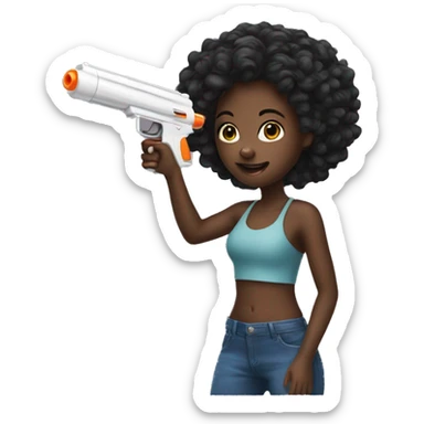 Black girl holding up a squirt gun sticker