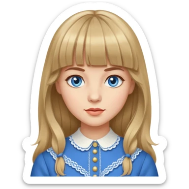 Woman with long dark blond hair and bang, blue eyes, vintage clothe emoji sticker