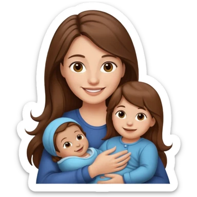 Mother long hair  holding 1 infant brown hair fair skin sticker