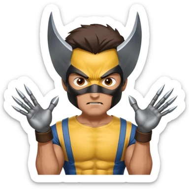 Make a man with brown eyes wearing a wolverine costume, with claws on his hands, who is wondering? sticker