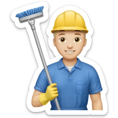 Custodian with yellow rubber gloves, mop sticker