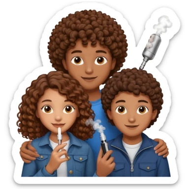 mixed-race teenage couple, boy with brown skin and brown vape, girl with beautiful brown curls, both showing affection sticker