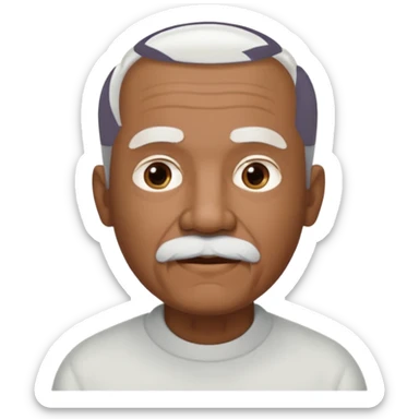 An elderly man emoji with medium-dark skin tone, short neatly trimmed white hair around the sides and back of his head, a bald top, and well-groomed facial hair — a small white mustache paired with a short rounded white goatee that frames his mouth. sticker