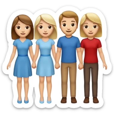 Four white women, two with brunette hair and two with blonde hair, and one brown haired white guy holding hands sticker