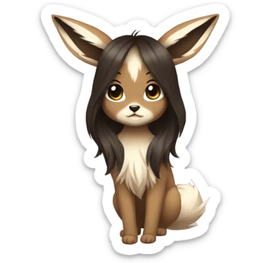 Kawaii Pale Eevee with dark brown long emo hair covering her eyes Full Body sticker