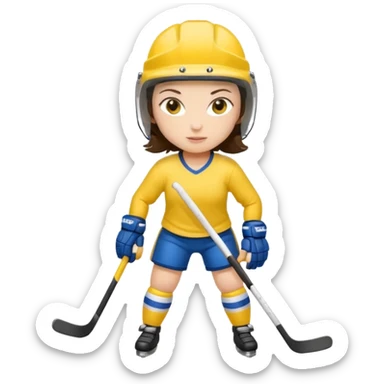Girl hockey player with yellow jersey full body brunette with helmet sticker