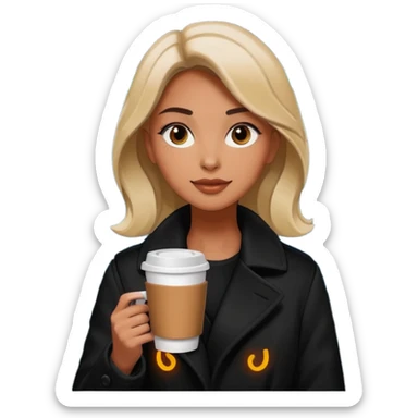 Woman with coffee + neon glow, Midnight Wander. sticker