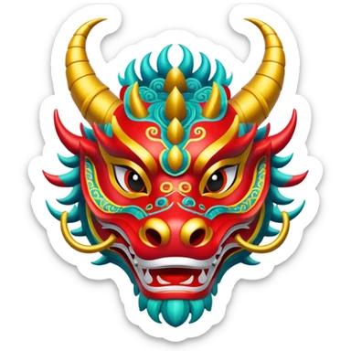 A dragon dance mask painted in bright festival colors. sticker