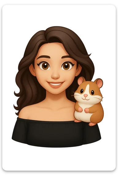 Add a cute hamster sitting on her shoulder, keeping the modern, clean, warm style and the original background. sticker