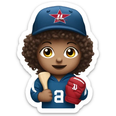 Curly haired brunette baby wearing a Washington commanders beanie holding up a foam finger  sticker