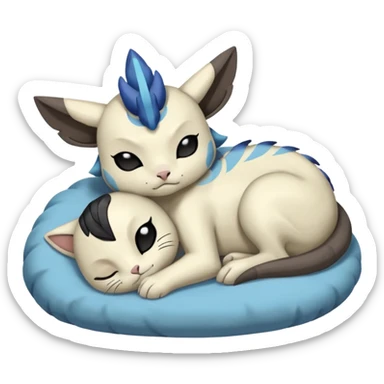 Animalistic laying down tired sleeping snoozing snoring kawaii chibi sleepy happy glad somber mongral Meloetta-Absol-Zekrom-Gatomon-Pteromon-hybrid sticker