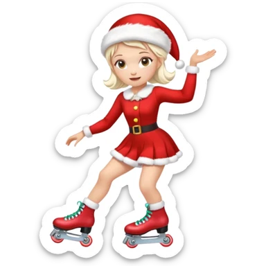 Create an emoji-style illustration of a female roller skater wearing roller skates and a Mrs. Claus (Mama Noel) outfit. The style should be cute, expressive, colorful, and clear at small sizes, with simple lines, soft shading, and a festive Christmas vibe. sticker