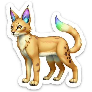 An iridescent transparent luminescent colorful lynx-caracal-serval-fakemon-Digimon-creature-hybrid full body sticker
