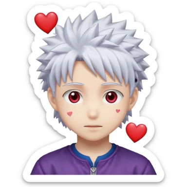 Killua Zoldyck from the anime Hunter x Hunter has hearts popping out of his eyes in an anime style. sticker