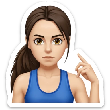 Melanie C with hazel eyes, dark brown long ponytail hair, blue tank top sticker