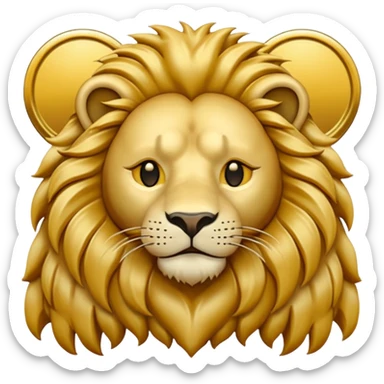 Pièce d’or ronde, style emoji, avec un grand “F” gravé au centre et la tête d’un lion détaillé en arrière‑plan, vue de face, design simple et lisible. sticker
