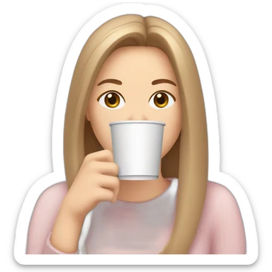 woman-with-pale-skin-and-brown-long-thin-straight-hair-wearing-a-white-woolly-shirt-drinking-coffee-from-a-light-pink-takeaway-cup-eyes-closed-b sticker